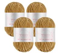 Vincona Chenille Yarn 4 x 100g Super Soft Chunky Yarn for Knitting and Crochet Yarn Clothes, Handbag, Shoes Hats Sweaters Blankets Scarves，DIY- Ideal for Beginners Adults Khaki