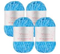 Vincona Chenille Yarn 4 x 100g Super Soft Chunky Yarn for Knitting and Crochet Yarn Clothes, Handbag, Shoes Hats Sweaters Blankets Scarves，DIY- Ideal for Beginners Adults Aqua Blue