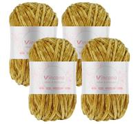 Vincona Chenille Yarn 4 x 100g Super Soft Chunky Yarn for Knitting and Crochet Yarn Clothes, Handbag, Shoes Hats Sweaters Blankets Scarves，DIY- Ideal for Beginners Adults Turmeric Yellow