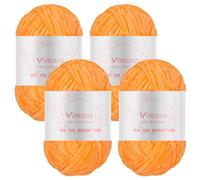 Vincona Chenille Yarn 4 x 100g Super Soft Chunky Yarn for Knitting and Crochet Yarn Clothes, Handbag, Shoes Hats Sweaters Blankets Scarves，DIY- Ideal for Beginners Adults Sweet Orange