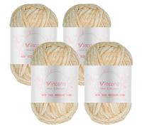 Vincona Chenille Yarn 4 x 100g Super Soft Chunky Yarn for Knitting and Crochet Yarn Clothes, Handbag, Shoes Hats Sweaters Blankets Scarves，DIY- Ideal for Beginners Adults Ivory