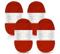 Vincona Chunky Yarn 4 x 100g Multi-Colored Soft Chunky Wool for Hand Knitting, Thick Yarn for Knitting 100g Balls, Soft Fluffy Velvet Thick Knitting Yarn for Crochet Blankets, Amigurumi Big red