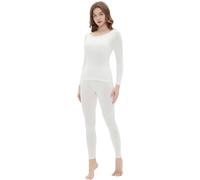 Vinconie Women Thermal Underwear Slimming Top & Bottom Pajama White Yoga Pants, 1 Pack Ivory White, L