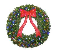 VINCONLIDY 48in Prelit Christmas Wreath - Large Outdoor Christmas Wreath with Lighted Red Christmas Bow, Metal Hook, 714 Branch Tips & 250 Multicolor LED Lights for Front Door Window Holidy Decor