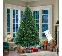 VINCONLIDY 6.5ft Prelit Christmas Tree - Artificial Spruce Xmas Tree with Remote Control, 8 Modes 330 Multicolored LED Lights, 920 PVC Branch Tips, Foldable Metal Stand for Home, Party Decor