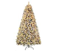 VINCONLIDY Flocked Christmas Tree Pre-Lit, 6ft Frosted Artificial Hinged XmasTree with 250 Warm White LED Lights, 820 Snowy PVC Branch Tips, Foldable Metal Stand, Ideal for Home, Holiday Decor