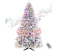 VINCONLIDY Rotating Flocked Christmas Tree 6.5ft - Prelit Musical Artificial Xmas Tree with Remote Control, 1036 PE & PVC Mixed Tips, 8 Modes 330 Multicolor LED Lights for Holiday Decor