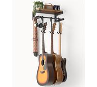 VINCOURNA Guitar Wall Mount, 3 Guitar Wall Hanger with Large Shelf, Multifunctional Wall Stand Bracket Hooks Easy Install for Electric Guitar Bass Acoustic Ukulele Violin Mandolin Single-Sided