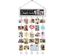 VINCOURNA Hanging Photo Display Board with Mini 30 Wooden Clips | DIY Hanging Picture & Photo Pegs and String, Multi Photos Frames Holder for Wall Collage Decor Black & White