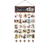 VINCOURNA Hanging Photo Display Board with Mini 30 Wooden Clips, DIY Photo Board Photo Pegs and String Picture Hanging String Multi Photo Frames for Wall Collage Photo Holder Carbonized Black