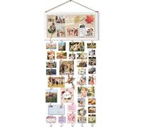 VINCOURNA Hanging Photo Display Board with Mini 30 Wooden Clips Large | DIY Hanging Picture & Photo Pegs and String, Multi Photos Frames Holder for Wall Collage Decor White