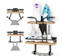 VINCOURNA Ironing Board Hanger, 2-Tier Iron Holder Wall Mount with Removable and Adjustable Hooks (T&Y Shaped), Wood Ironing Board Hook for Laundry Utility Room Accessories - Carbonized Black