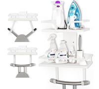 VINCOURNA Ironing Board Hanger, 2-Tier Iron Holder Wall Mount with Removable and Adjustable Hooks (T&Y Shaped), Wood Ironing Board Hook for Laundry Utility Room Accessories - White