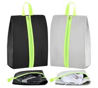 Vincreem 2 Pack Smell Proof Shoe Cleat Bag for Travel Water-Resistant Odor Absorbing Lightweight Golf Soccer Shoe Storage Organizer Shoe Pouch with Zipper for Gym Sports Travel Work, black, gray, /