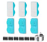 VinDox 3.2 L Cat Fountain Stainless Steel Wireless Filter, Replacement Filter, 6 Pieces Activated Carbon Ion Exchange Resin Filter and 6 Pieces Pump Foam Filter