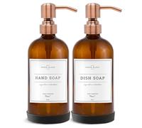 Vine Creations Amber Soap Dispenser, 2 Pack Kitchen Soap Dispenser with Stainless Steel Pump, 48ml Bathroom Hand Soap Dispenser, Kitchen Dish Soap Dispenser with Waterproof Labels