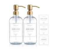 Vine Creations Clear Glass Soap Dispenser Set, 2 Pack with Stainless Steel Pump, 16 oz Hand Soap Dispenser for Kitchen and Bathroom