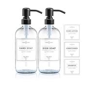 Vine Creations Clear Glass Soap Dispenser Set, 2 Pack with Stainless Steel Pump, 16 oz Hand & Dish Soap Dispenser for Kitchen & Bathroom