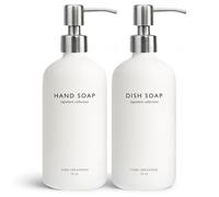 Vine Creations Glass Soap Dispenser Set, Dish Soap and Hand Soap Dispenser Set with Stainless Steel Pump, 16 oz Glass Dispensers for Kitchen or Bathroom Decor (Matte White Bottle/Silver Pump)