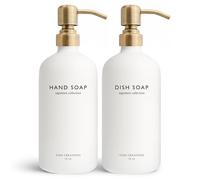 Vine Creations Glass Soap Dispenser Set, Dish Soap and Hand Soap Dispenser Set with Stainless Steel Pump, 16 oz Glass Dispensers for Kitchen or Bathroom Decor (Matte White Bottle/Brushed Brass Pump)