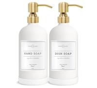 Vine Creations White Glass Soap Dispenser, 2 Pack Kitchen Soap Dispenser Set with Stainless Steel Pump, 16 oz Dish Soap and Hand Soap Dispensers for Bathroom with Waterproof Labels