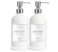 Vine Creations - White Glass Soap Dispenser, 2 Pack Kitchen Soap Dispenser with Stainless Steel Pump, Dish Soap Dispenser and 16 oz Hand Soap for
