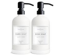 Vine Creations White Glass Soap Dispenser, 2 Pcs Kitchen Soap Dispenser Set with Stainless Steel Pump, 16 oz Hand Soap Dispenser Bathroom, Soap Dispenser for Kitchen with Waterproof Labels
