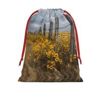 Vine Fence Grassland Sunflower Print Drawstring Gift Bag Durable And Versatile, Perfect For Festive Occasions