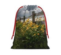 Vine Fence Grassland Sunflower Print Drawstring Gift Bag Durable And Versatile, Perfect For Festive Occasions