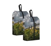 Vine Fence Grassland Sunflower Printed Travel Shoe Storage Bag Waterproof Jacquard Fabric is Lightweight, with Strong Handle and Central Zipper.