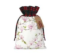 Vine Flower Printing Color Matching Plaid Christmas Bag With Drawstring,4.7x6.9 In For Christmas Halloween