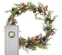 Vine Garland, Christmas Green Vines and Berry Decorations, Weather-Resistant Natural Plants, Festive Arrangement, Flexible Hanging Ornament for Indoor Wall Ceiling Fireplace Mantle Window Porch