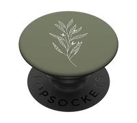 Vine Mercantile Delicate Boho Botanical Leaves Motif Olive Green PopSockets Adhesive PopGrip for Phones with Smooth, Hard, Plastic Cases