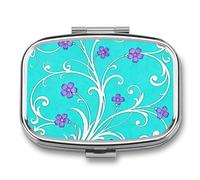 Vine & Purple Bloom Pill Box 2 Compartments Portable Travel Pill Case Mini Medicine Organizer for Pocket Purse Metal Waterproof Medicine Container Holder Vitamin Fish Oil