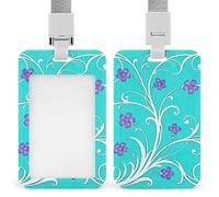 Vine & Purple Bloom Sliding Id Badge Holder Heavy Duty Waterproof Badge Clip Plastic Key Card Work Holder Case Vertical Sleeve Pocket for Teacher Student