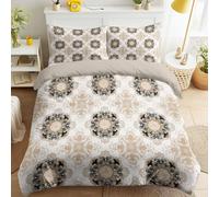 Vine Scrolls Geometry Decoration Brown Duvet Cover Set Single Size 200 x 200 cm, Exotic Classical Elegant Bedding Set Quilt Cover with 2 Pillowcases, Soft Microfibre, Zip Closure for Adult Bedrooms