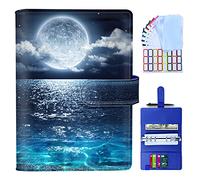 VINEBURY Budget Binder Planner, Cash Envelopes for Budgeting Money Organizer, PU Leather Binder Book with Zipper Envelopes - Sea&Moon