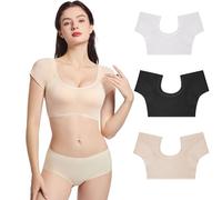 VINELEA 3pcs Underarm Absorbent Vest for women Breathable Sweatproof Pads for Under Armpits Washable and Comfortable Vest with Sweat Pads (BLACK WHITE BEIGE, L)