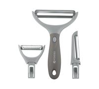 Viners 3-in-1 Switchable Peeler | Stainless Steel Multi-Function Peeler with Straight, Julienne & Wide Blades | Compact Space-Saving Kitchen Gadget | Grey & Silver | Easy Fruit & Veg Prep