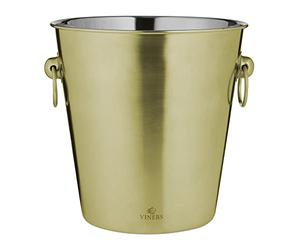Viners 4L Ice Bucket | Stainless Steel with Brushed Gold Finish | Double Ring Handles | Hand Wash Only
