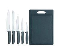 Viners 5 Piece Knife & Chopping Board Set | Stainless Steel Knives - Large & Small Chef, Bread, Utility, Paring | Grey Handles | Speckled Chopping Board