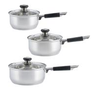 Viners Everyday 3-Piece Sauce Pan Set with Glass Lids - 16/18/20 cm, Stainless Steel, Induction Safe, Soft-Touch Handles