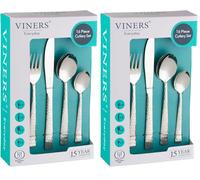 Viners Everyday Glisten Cutlery Set |18/0 Stainless Steel | 16 Pieces | Serves 4 | Hammered, Square Edge Handles | Mirror Polish (Pack of 2)