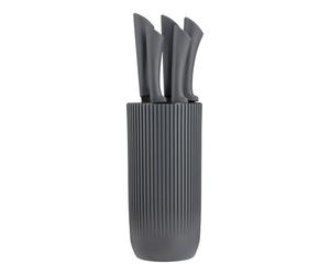 Viners Everyday Urban Ripple 5 Piece Knife Block Set Grey; Chef, Bread, Carving, Utility & Paring Knives, Black, Stainless Steel