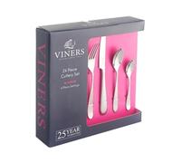 Viners Glamour 24 Piece Cutlery Set | 18.0 Stainless Steel | Hammered Texture with Mirror Polish | Serves 6 | Dishwasher Safe