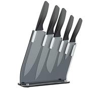 Viners Twilight Knife Block Gift Box Set of 6-Piece, 5 Kitchen Knives and Acrylic Knife Holder, Chef, Bread, Carving, Utility and Paring Knives, Grey, Stainless Steel, 0305.222
