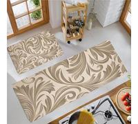 Vines And Leaves Kitchen Mats Sets, 2 Piece 3D Effect Kitchen Rugs, Waterproof Non-slip Anti-Fatigue Home Runner Washable Standing Floor Mats 50x80cm+50x150cm Cream