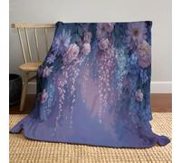 Vines Flowers Throw Blanket, Soft Cozy Retro Elegance Fluffy Flannel Blanket, 180x220cm Purple Blankets for Bed Sofa Chairs Couch