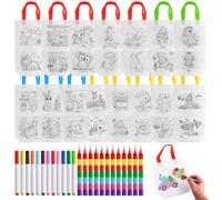 VINEST 15Pcs DIY Graffiti Bags, Non-Woven Party Bags for Kids Party, Colour Your Own Kids Party Bags, Reusable Colouring Bag with 10 Stacking Crayons, Arts Crafts for Birthday Christmas DIY Gifts
