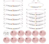 VINEST 24 Pieces JGA Accessories Women, Stag Night Women Badge Set, Adjustable Hand Braiding Team Bride Bracelets, Heart-Shaped Letter Team Bride Bracelets, JGA Decoration for Wedding